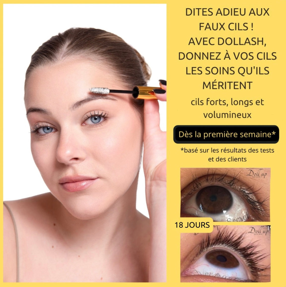 Dollash© 3 en 1 - Crème pousse cils, sourcils et soin contour des yeux (10g)