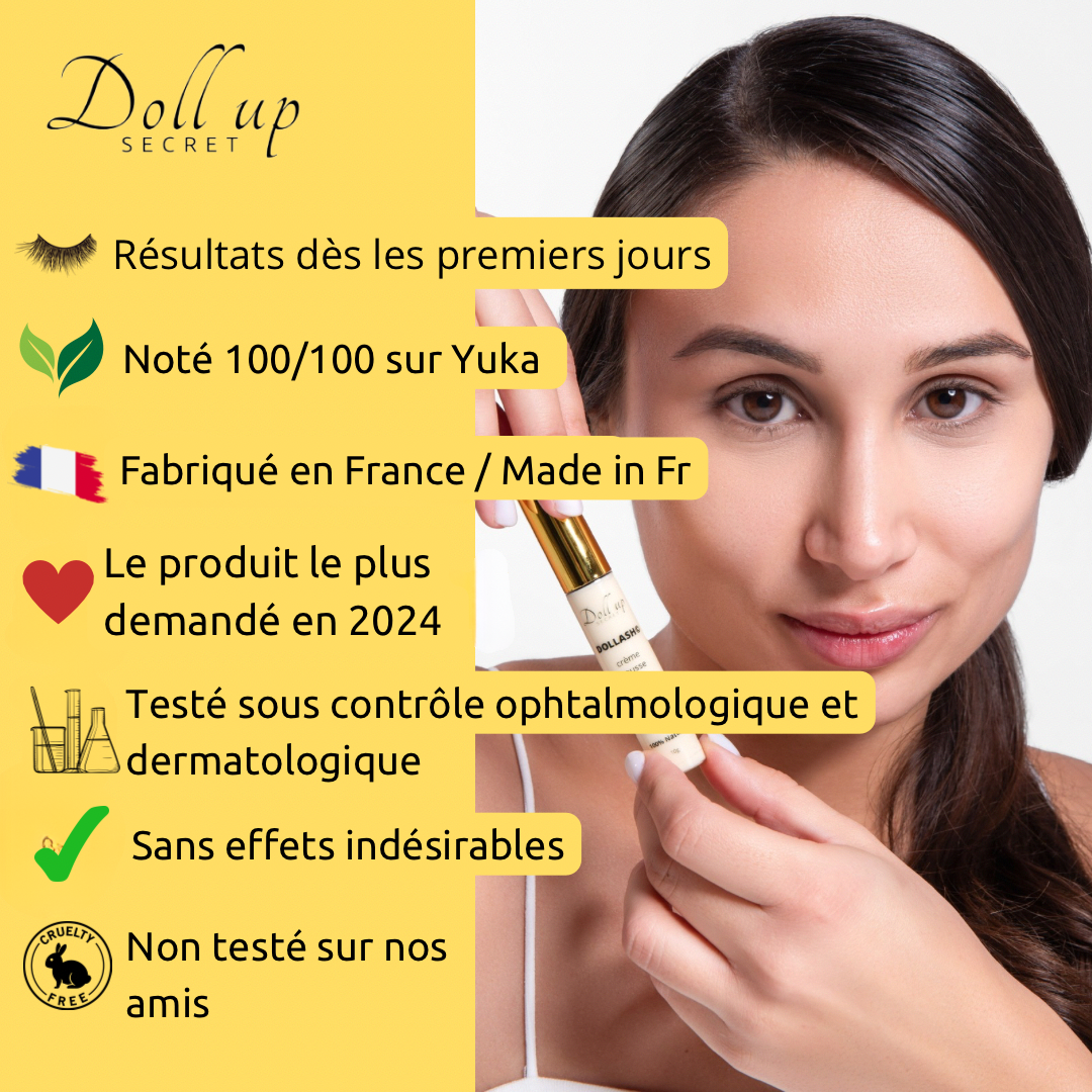 Dollash© 3 en 1 - Crème pousse cils, sourcils et soin contour des yeux (10g)